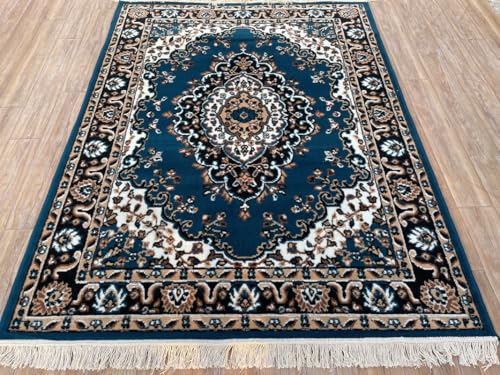 Image of TTC THREAD & TEXTURE CARPET Traditional Comfort: Power-Loomed Carpets for Living Room- Every Space Area Rug Color Blue Size 6x8 Feet (180x235cm)