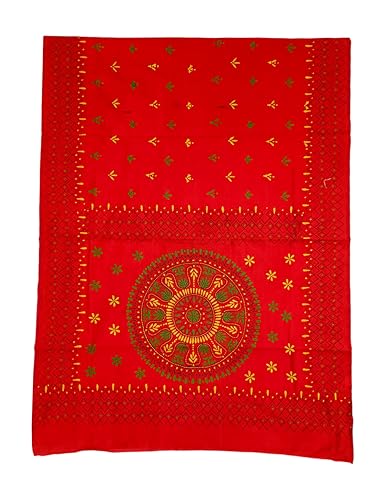 Image of SHRISTI CLOTHINGS Women's Hand Embroidered Cotton Silk Kantha Stitch Saree with Blouse Piece (SB4200924 REDD30)