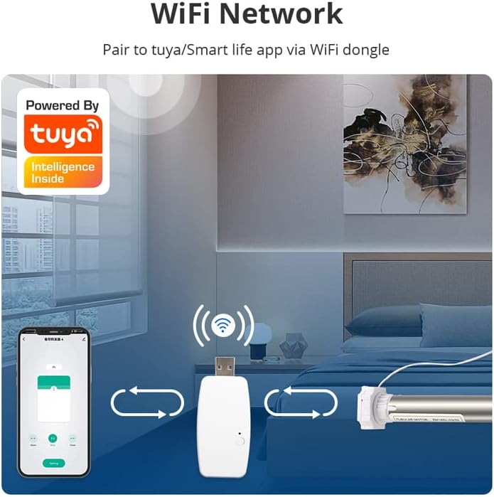 Diagram illustrating the connection of the WiFi dongle to the motor and a smartphone for network pairing.