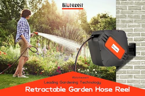 Retractable Garden Hose Reel, 1/2'' x 65ft+6ft Hose Reel Wall Mount with 9 Function Nozzle | Any Length Lock | 180° Swivel Bracket | Automatic Slow Rewind Self-Winding by Blütezeit - Image 2