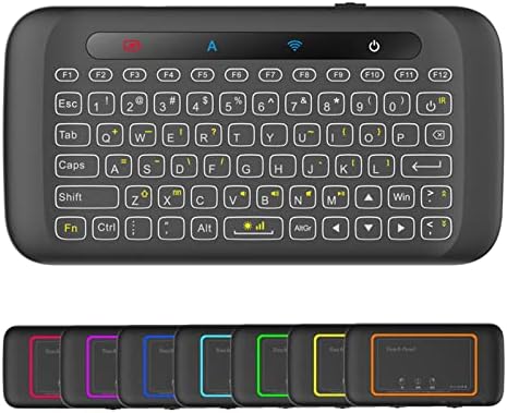Mini Wireless Keyboard,H20 Mini Keyboard with Touchpad,Colorful Backlit Small Wireless Keyboard,Full Size Touchpad,Handheld IR Remote Keyboard for Android TV Box Windows PC,HTPC,IPTV,PC,Raspberry Pi 4