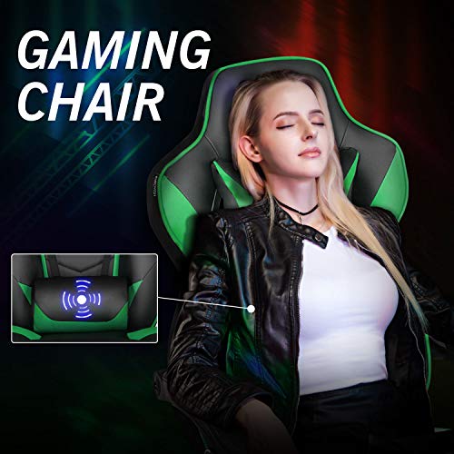 ELECWISH Racing Video Gaming Chair High Back Large Size Ergonomic Adjustable Swivel Reclining Executive Computer Chair with Headrest and Lumbar Support PU Leather Executive Office Chair Green - Thumbnail 3