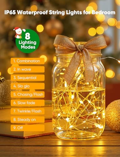 Image of Minetom 12 Pack 6 Colors Battery Operated Fairy String Lights 8 Modes | 7ft 20LED Waterproof Silver Wire Twinkle Lights, Firefly Starry Moon Lights for Mason Jars DIY Christmas Wedding Part