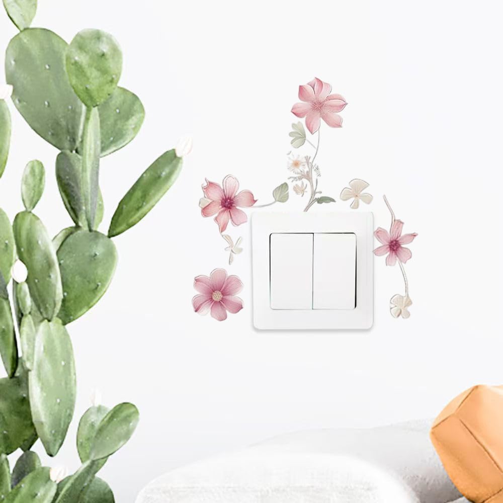 3 Pièces Interrupteu Décoratif Stickers Floral Autocollant en PVC Décoration Murale en Forme de Fleur pour Salon Chambre Salle Bains Cuisine Bureau