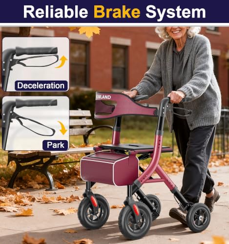 Image of HOMLAND All-Terrain Rollator Walker with Seat for Seniors, Aluminum Frame