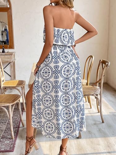 Women's Ruffle Floral Maxi Summer Casual Dress Off Shoulder Wedding Guest Slit Hem Beach Prom Dresses3