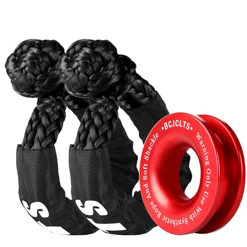 BCJCLTS Synthetic Soft Shackle & Winch Recovery Ring Kit 1/2 x 22 Recovery Soft Shackle(56 000Lbs Breaking Strength) Snatch Recovery Ring for ATV UTV Off-Road Vehicles (Shackles+ Red Ring)