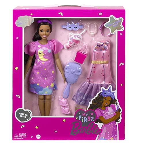 Barbie Ma Première Poupée Brooklyn Brune avec Corps articulé, habillages et Accessoires, Jouet Enfant, Dès 3 Ans, HMM67