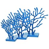 DECOMELODY 3 Piezas Conjunto Coral de Madera Decorativo Mediterráneo Adorno Costero para Mesa Tonos Azul Ornamento Temático Oceánico para Hogar y Oficina