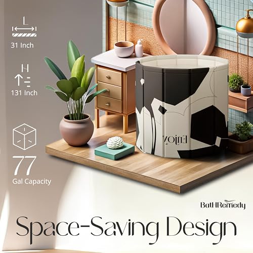 Image of Bath Tub for Adult for Bathroom, Foldable SPA Tub for Home Use with Drainage Hole, Thickened Insulated Ice Bath Tub, Inflatable BathTub for Adults, Ice BathTub for Adults (Black Flower)