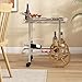 Tangkula Bar Cart for The Home, 2-Tier Rolling Tempered Glass Serving Cart, 2 Large Gold Aluminum Wheels & 2 Casters, Handle, Stainless Steel Frame, Modern Wine Cart for Kitchen Dining Room