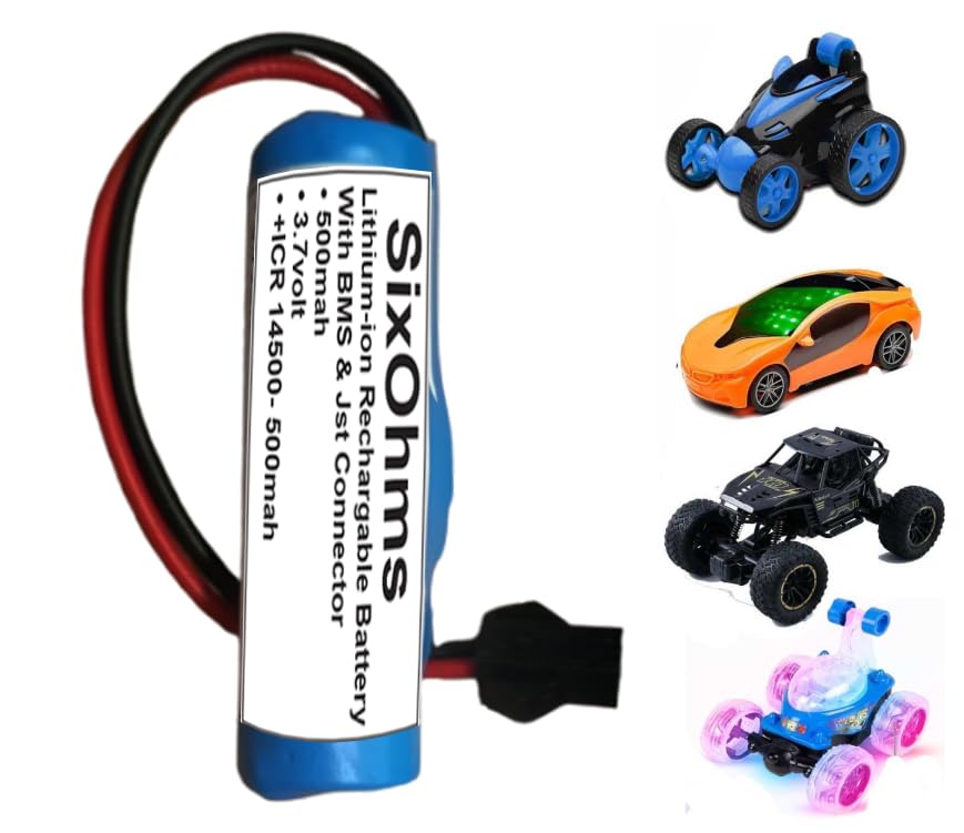 Image of 3.7V 500mAh Rechargeable Battery with SM-2P USB Charger Cable | Lithium Battery Pack for RC Cars, Remote Control Toys, Robot Kits & DIY Projects