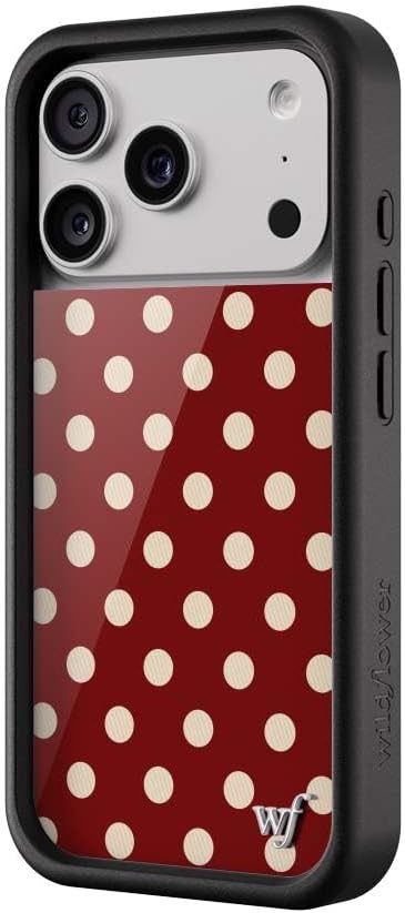 Wildflower Cases - Compatible with iPhone 17 Pro | Protective Black Bumper, 6.5ft Drop Test Certified, Women Owned Small Business | Classic Dots Spotted Trendy Cute | Polka Dot - Burgundy & Cream