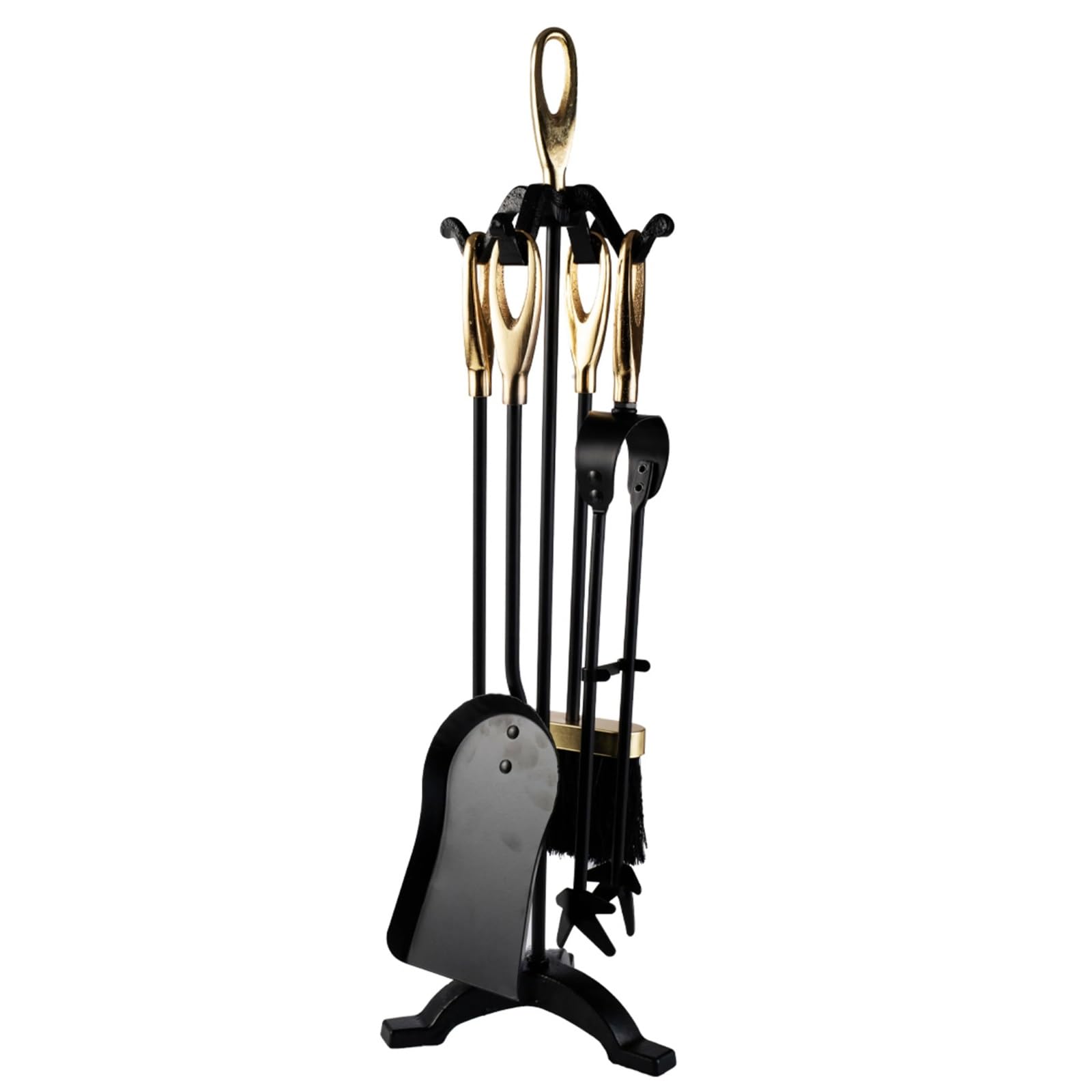 Juego de 5 herramientas para chimenea de hierro fundido, accesorios esenciales para estufas de leña y chimeneas, incluye soporte para troncos, póquer, cepillo, pala y pinza para un mantenimiento