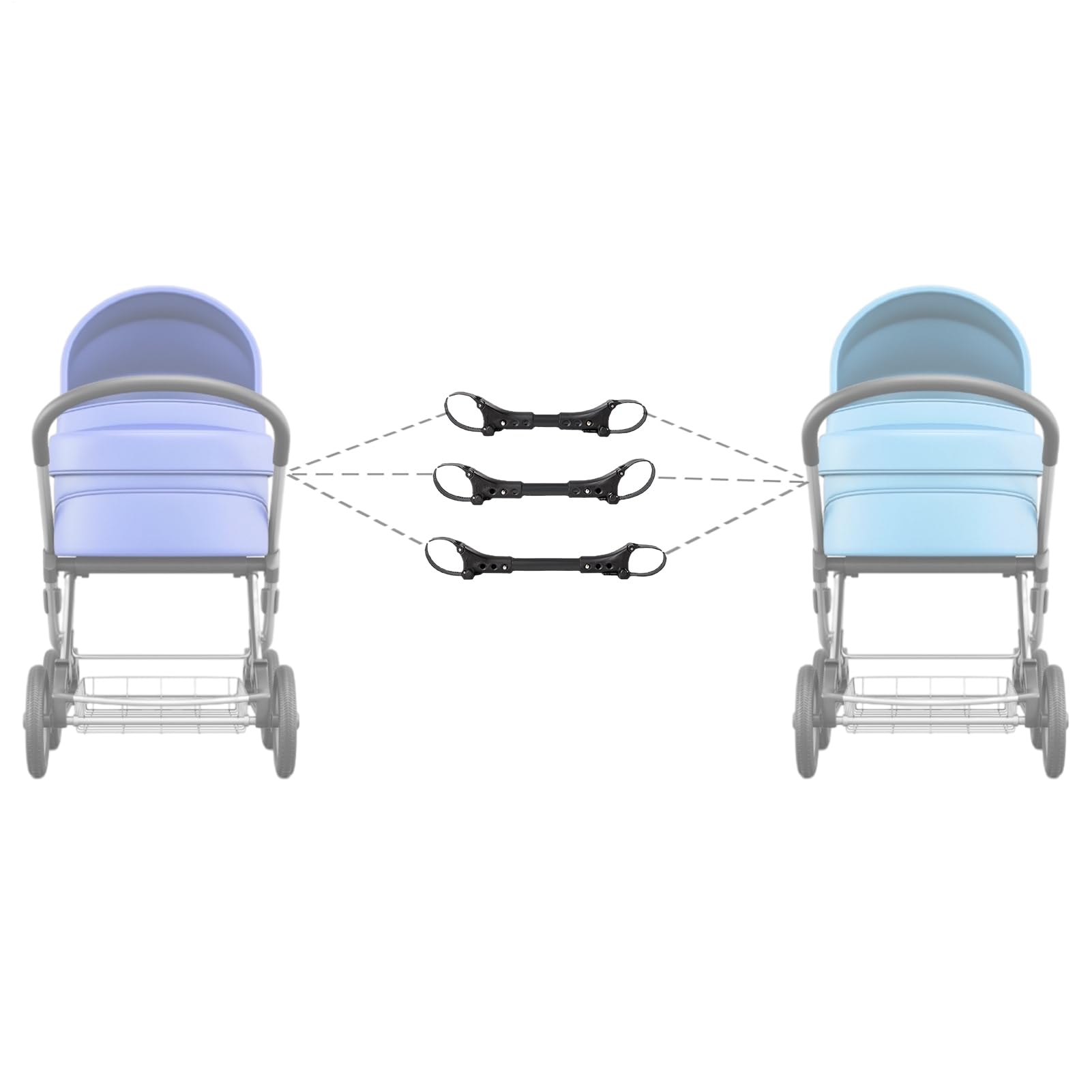 Connettore per passeggino – Doppia clip per carrello per installazione side-by-side | universale doppio collegamento per passeggino, accoppiatore adattatore per carrozzina, morsetto sicuro per