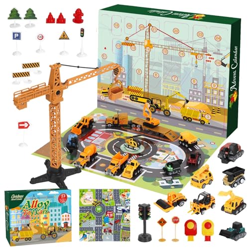 Ligtmor Adventskalender 2025 Kinder, Baustellenspielzeug, Autos Baumaschinen Bagger, Spielzeug Adventskalender, Adventskalender für Kinder zu Weihnachten
