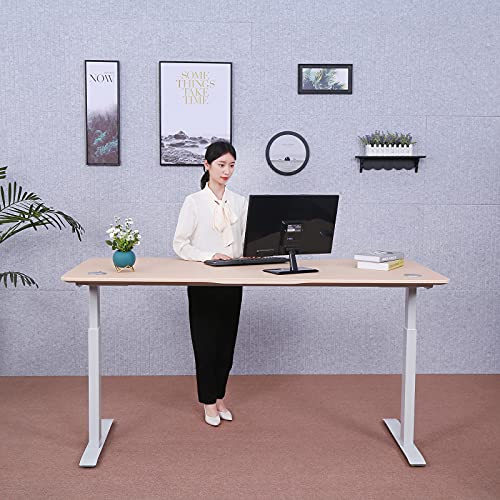Apexdesk Et60-Oak Elite Pro Series 60" W Electric Height Adjustable Standing Desk (Light Oak Top, Off-White Frame) #TOP4