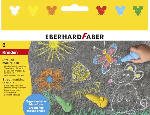 EBERHARD FABER 526561 - Straßenmalkreide Maus, 6 Straßenkreiden...