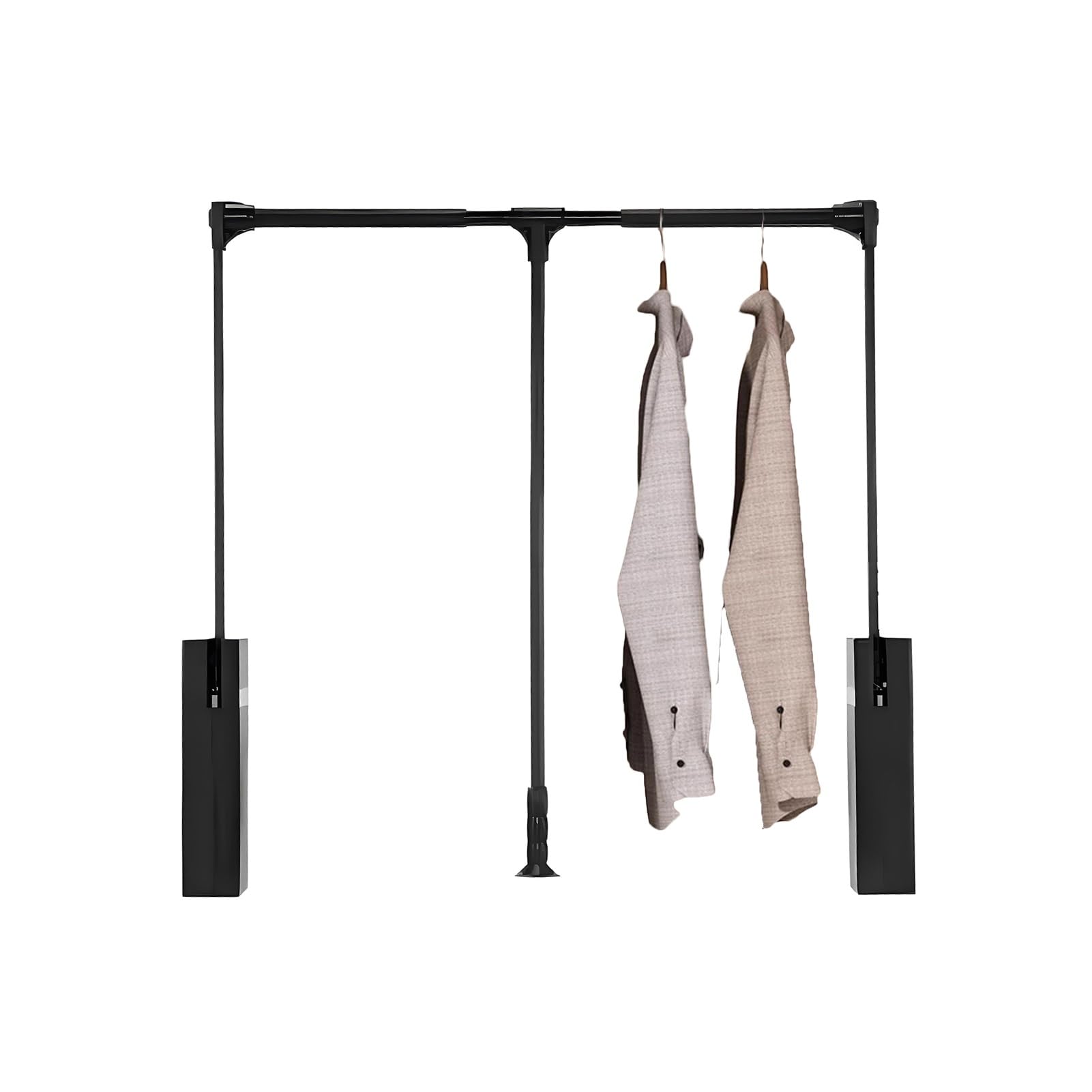 GLETSF Adjustable Telescopic Clothes Hanger Bar,20Kg/44Lbs Load Capacity,Pull-Down Clothes Rail For Cloakroom,Black-W-550-660mm
