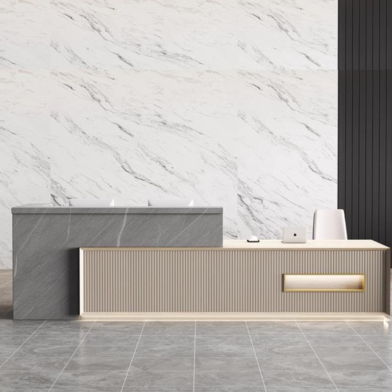 Image of Executive Reception Counter Desk for Office Lobby, Corporate Entrance, Hotel Reception, Clinic Front Office, Showroom, Spa and Commercial Workspace - (RCT-203 MDFL L8W2)