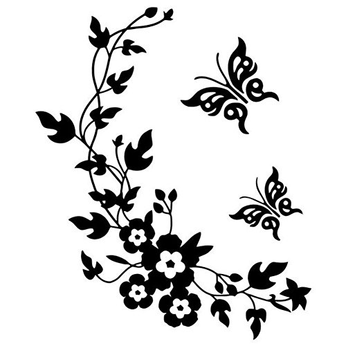 Mur Art Stickers Amovible Vinyle Noir Fleur Papillon Stickers Muraux Maison Déco Art Autocollants...