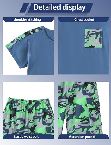 Image of mksodopy Boys Summer Outfit Set 2 Piece T Shirt and Camo Shorts Casual Clothes for Little Big Boys 5-16