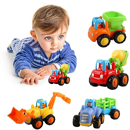 Liberty Imports Set Of 4 Cartoon Friction Powered Push And Play Construction Vehicles For Toddlers - Dump Truck, Cement Mixer, Bulldozer, Tractor #TOP5