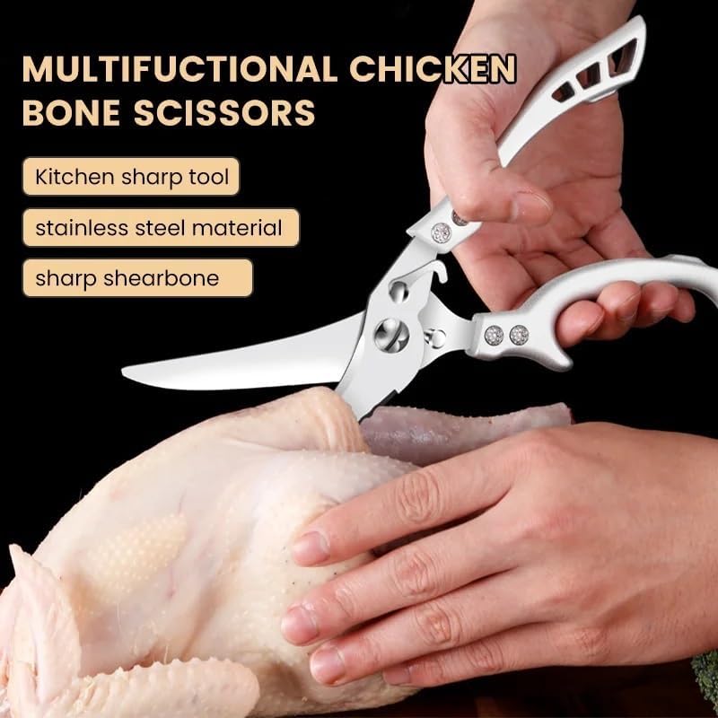 Kitchen Scissors, Multifunctional Chicken Bone Scissors Stainless Steel Kitchen Scissors Meat Chicken Fish Vegetables Scissors, BBQ Kitchen Tool(Color:No Box)