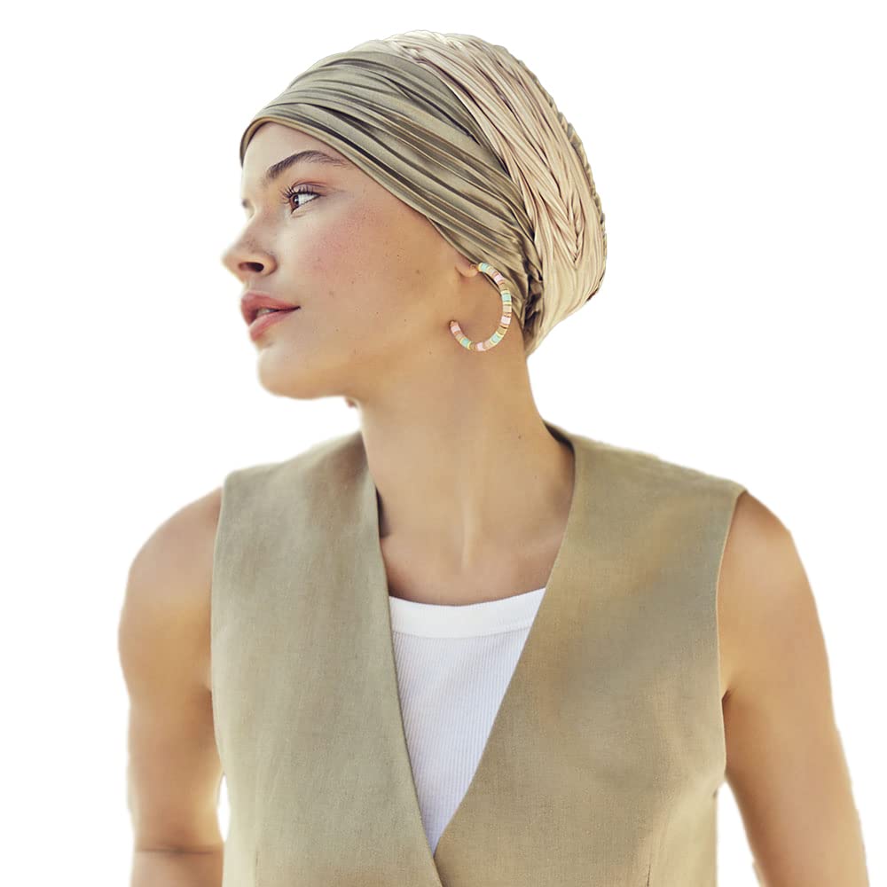 Viva HeadwearBeautifully Designed Luna Turban with ribbon's, Green 'n'Gold Luxury, One Size Fits All