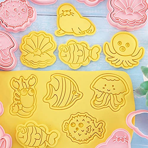 8 Pieces Cute Fish Octopus Cookie Cutters Shell Cookie Moulds For Baking Cookie Mould Press Shell Cookie Press Set Kitchen Tools Plastic Cookie Stamps (Marine Animals) #TOP1