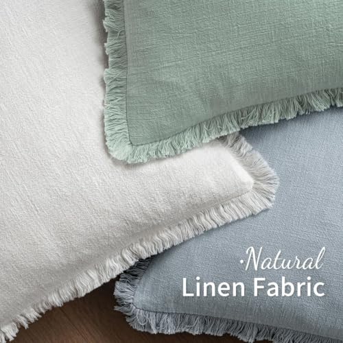 Image of MIULEE Linen Fringe Decorative Lumbar Throw Pillow Covers Sky Blue 12x20