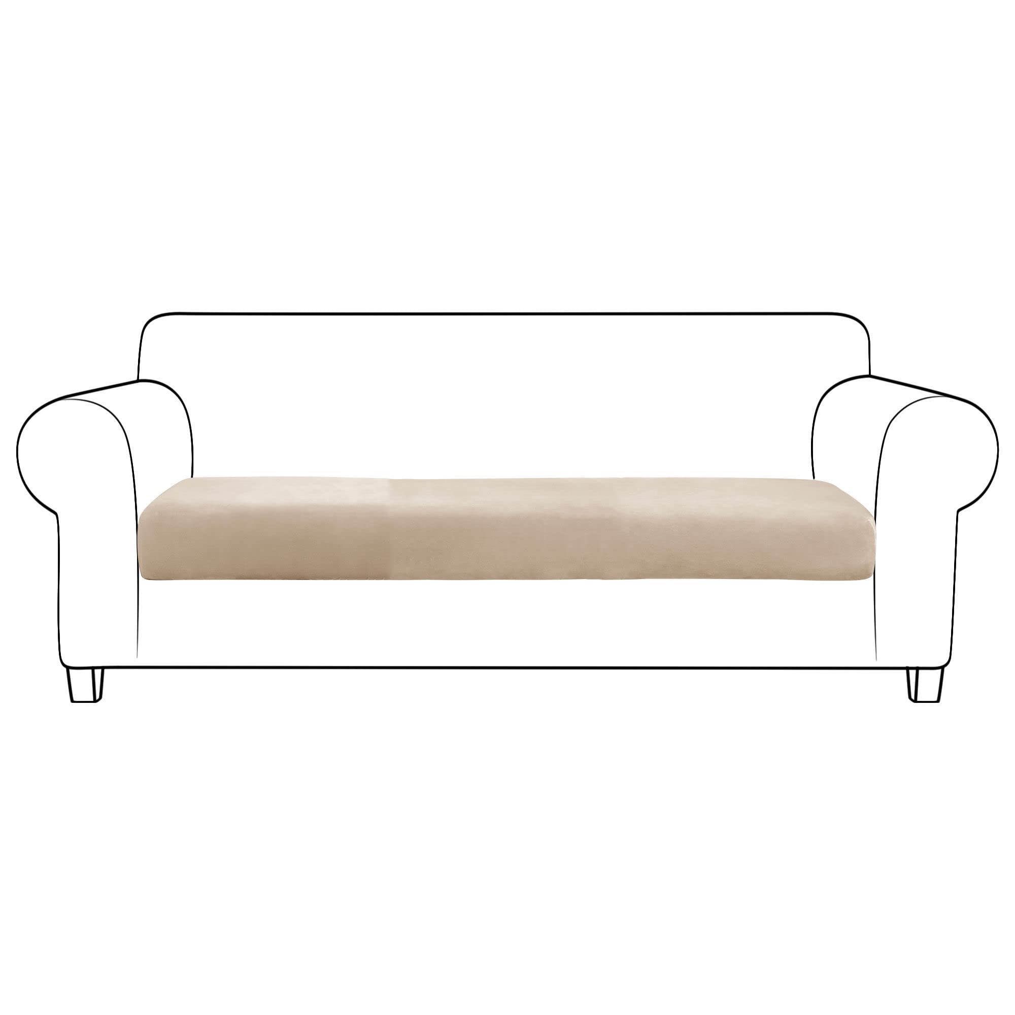 SVFOEBJM Velvet Sofa Seat Cushion Covers, Sofa Cushion Covers Stretch Couch Cushion Cover Soft With Elastic Bottom Sofa Seat Cover For Chair Sofa-Camel-3-seater