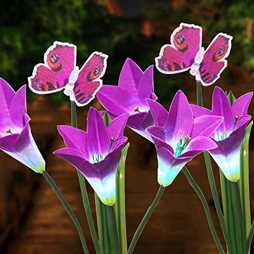 Sunlisky Solarleuchte Garten, 2 Stück Lilie Blumen Solarlichter, 800 MA Bigger Solar Panel und Lilien Flower, Solarlampen für Außen ​7 Farbwechselmodi IP65 Wasserdicht für Außen Garten Rasen Terrasse Cover