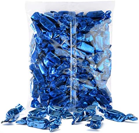 Blue Foils Chewy Taffy Candy, 1-Pound Bag of Blue Color Themed Kosher Candies Individually Wrapped Raspberry Fruit-Flavored Taffies (NET WT 454g, About 63 Pieces)