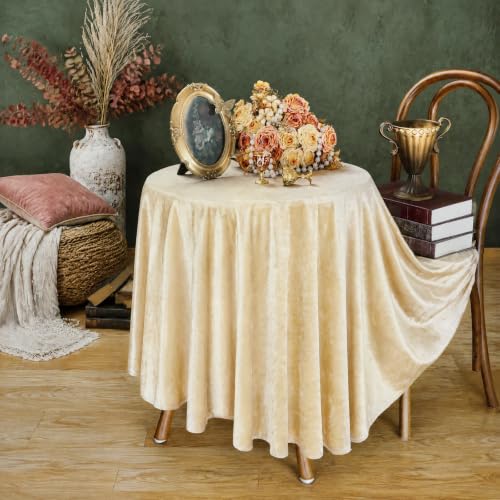 SoarDream Beige Velvet Tablecloth 60" Luxurious Solid Round Table Cloth