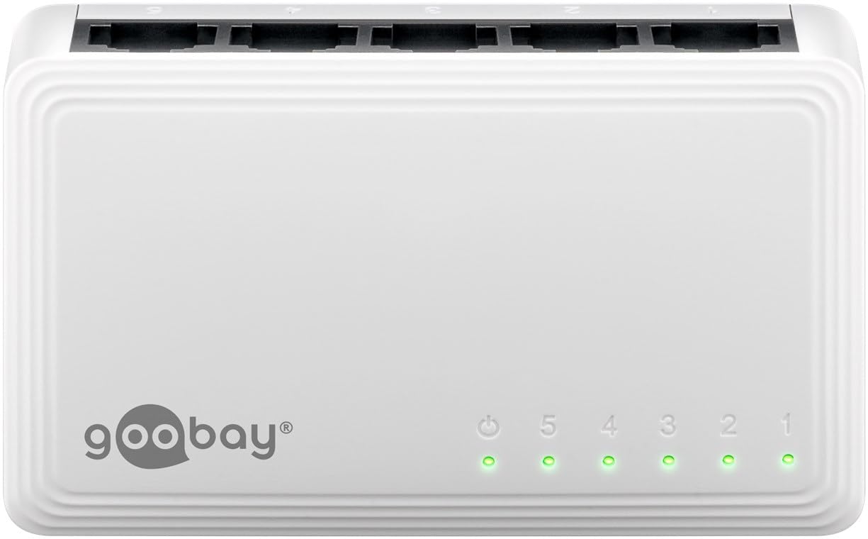 Goobay 64563 5-Port Gigabit Ethernet Network Switch / LAN Ethernet Switch with Max 1000 Mbit/s / Fanless Design / Ethernet Switch with Plug & Play / Optimized Data Distributor