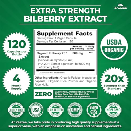 Zazzee USDA Organic Bilberry 20:1 Extract