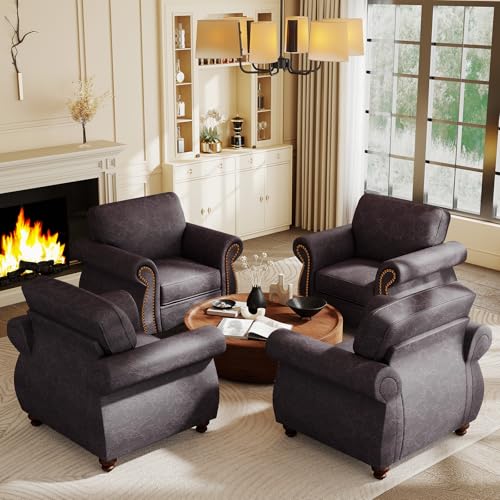 Image of Couchus Mid-Century Accent Chair with Nailhead Trim, Faux Leather Upholstered Armchair for Living Room, 42 inch Upholstered Sofa Chair for Bedroom (Brown, Single)