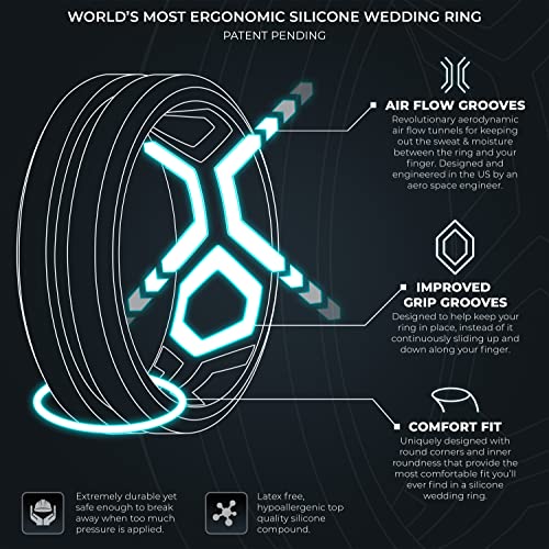 ThunderFit Silicone Wedding Rings for Men, Bevelled Breathable 2 Layers Midline 8.2mm Wide 2.5mm Thick - 1/2/3/4/5/6/7 Variety Multipack2