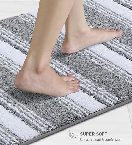 Image of Obsessions Soft & Plush Bath Mat | Quick Dry, Stain & Skid Resistant | Luxuriously Soft, Long Lasting Color | TPR Latex Backing, Size 50x80 cm, Silver & Cream
