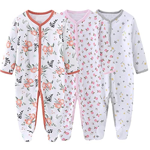 Image of Newborn Baby Boy Girl Organic Cotton Bodysuit Long Sleeve Jumpsuit 3-Pack Outfits Clothes,0-24Months