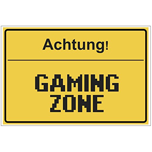 Fun-Schild Achtung! - Gaming Zone aus PVC Hartschaum Platte 300x200 mm - 3 mm stark - Lustig - Türschild - Regenbogen