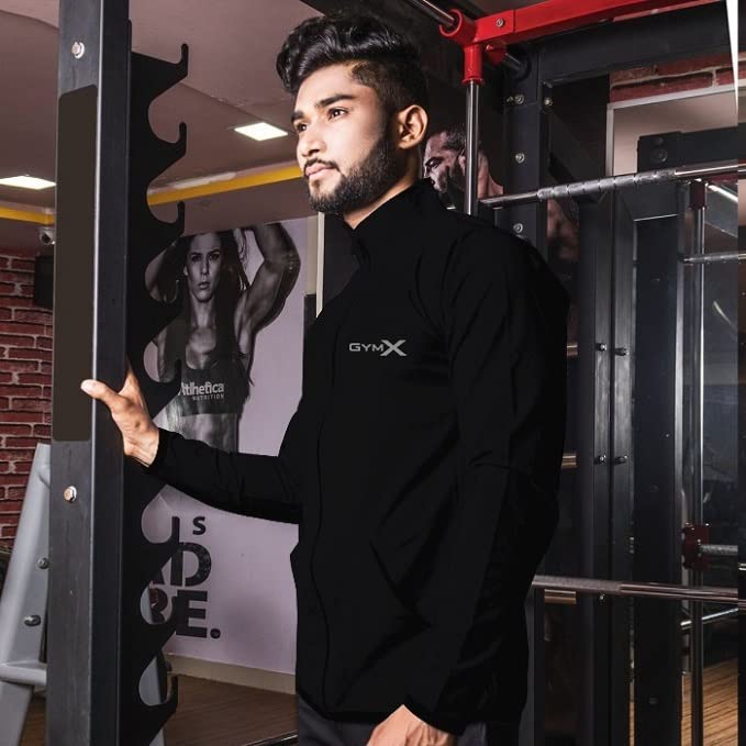 Image of GymX Windcheater For Men | Athletic Track Jacket For Men | Breathable Full Sleeves Polyester Sports Wear | Krypto lightweight Blue Jacket For Bikers With Front Zip Closure.