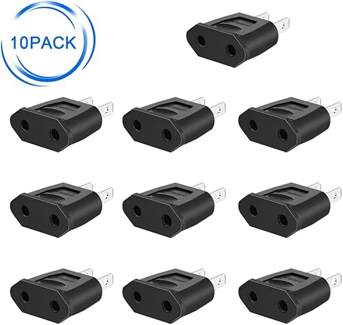Miniatura 2 de (Negro-10 piezas) Adaptador de enchufe de enchufe Europa UE Euro a EE.UU. Cargador de viaje Convertidor de alimentación de CA, enchufe de 2 pines a