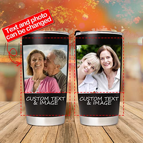 Personalized Tumbler With Pictures Text Name, Custom Photo Stainless Steel Tumbler, 20 Oz Travel Coffee Cup With Lids, Personalized Birthday Mother's Day Gifts For Women, Men, Mom, Dad, Friend #TOP1