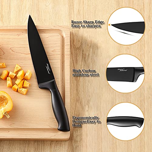 Image of Marco Almond Kitchen Knife Set with Block and Sharpener MA23, 17 Pieces Knife Block Set Stainless Steel Chef Black Knives Set for Kitchen