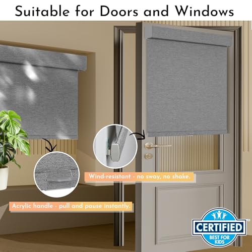 Image of Persilux Blackout Roller Shades for Indoor Window Blinds,Cordless,Linen Fabric,Thermal Insulated Fabric UV Protection Shades for Home,Office,Bedroom,Door,Blackout-Grey,Custom Size