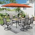 Sophia & William Patio Set with Umbrella Patio Dining Set for 6 with 13ft Rectangle Patio Umbrella Red, 6 x Patio Chairs Brown, 1 Wood Like Outdoor Dining Table with Umbrella Hole for Lawn Garden