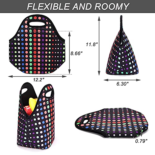 Neoprene Lunch Bag For Women Insulated Lunch Tote Bags Washable Lunch Container Box For Work Picnic Lightweight Meal Prep Bags For Men (Small Colored Dots) #TOP3