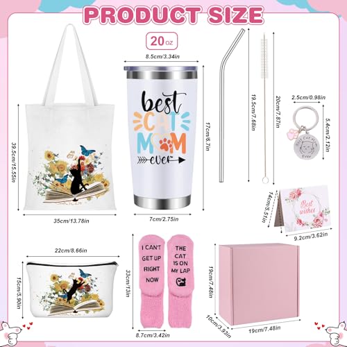 MEGETGOD Cat Gifts for Women, Cat Lovers Gifts for Women with Travel Tumbler 20oz, Tote Bag, Funny Socks & Makeup Bag - Christmas Valentines Mother's Day Birthday Presents for Her — photo 4
